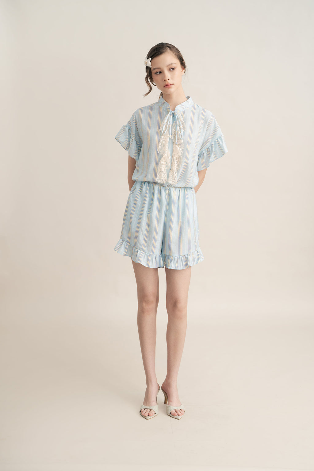 PO Quiet Ruffle Stripe Top in Blue (Shipment Date 15 September-05 October 2026)
