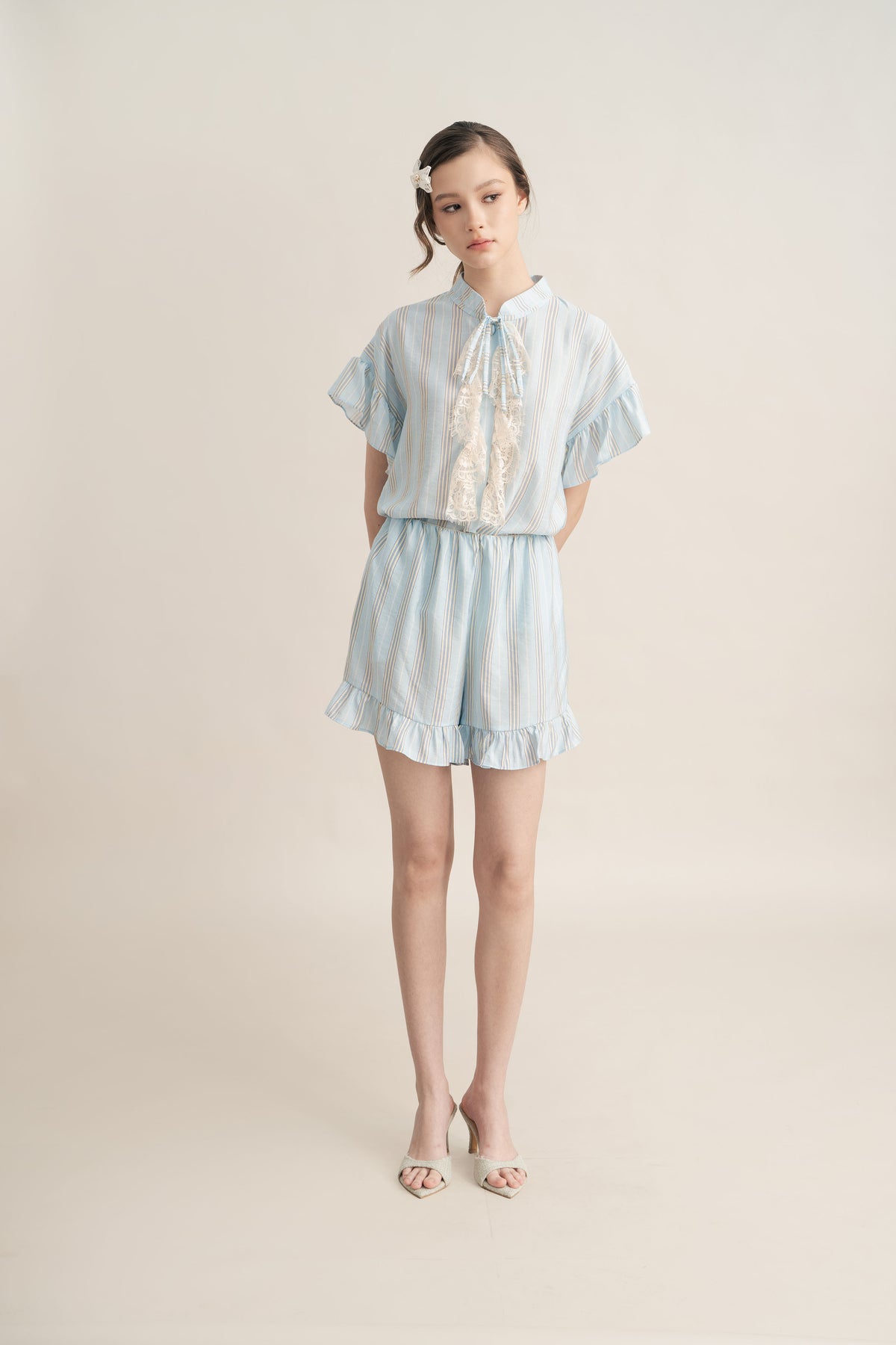 PO Quiet Ruffle Stripe Top in Blue (Shipment Date 15 September-05 October 2026)