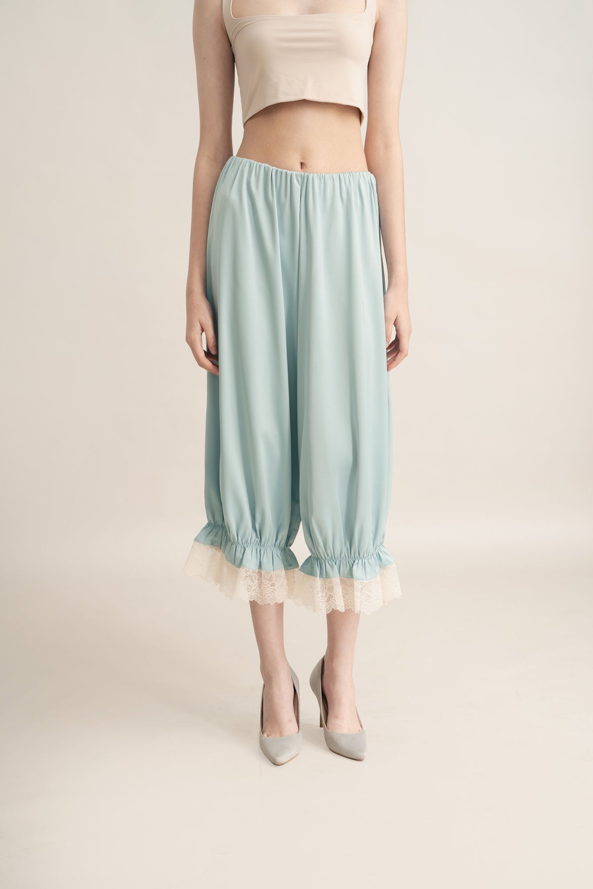 Quiet Peplum Lace Pants in Blue