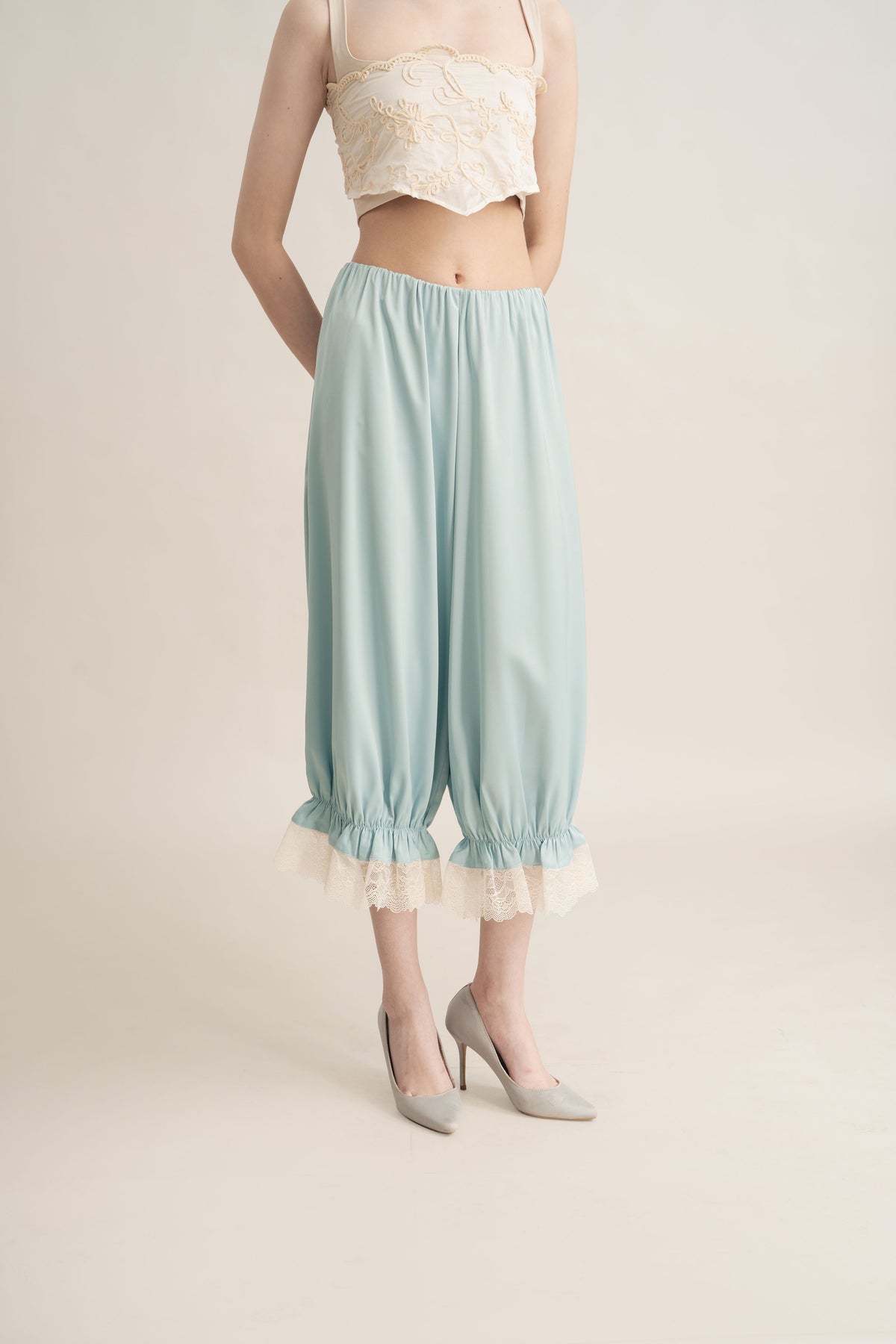 Quiet Peplum Lace Pants in Blue