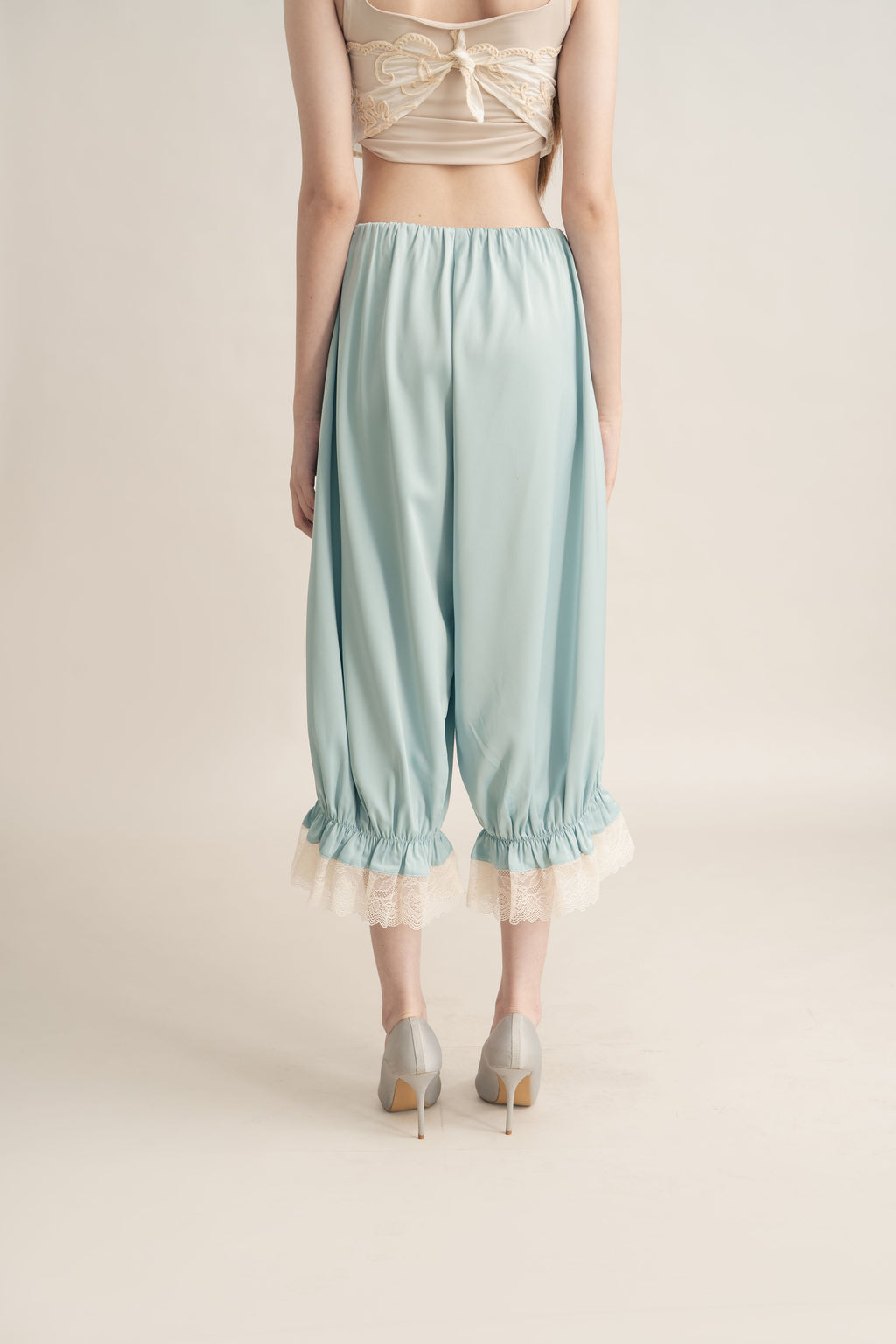 Quiet Peplum Lace Pants in Blue