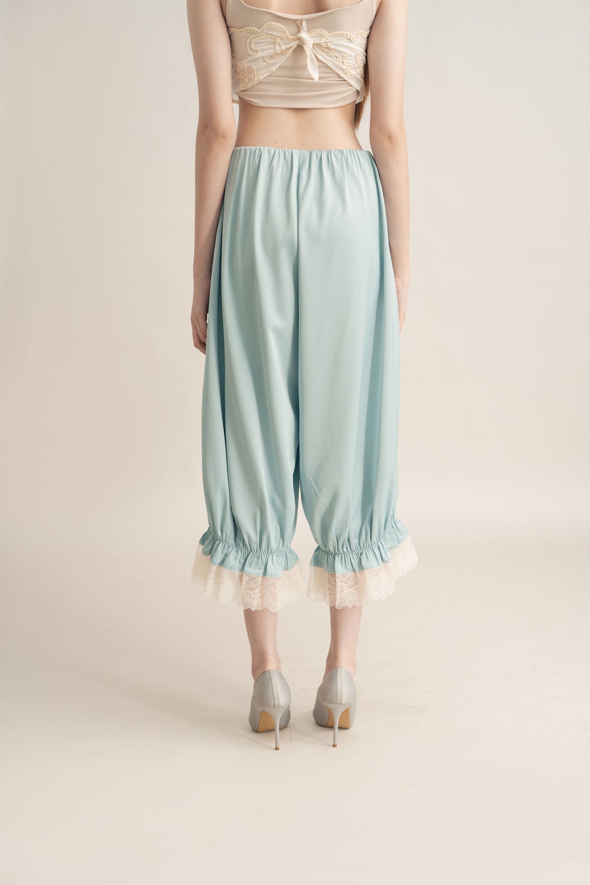 Quiet Peplum Lace Pants in Blue