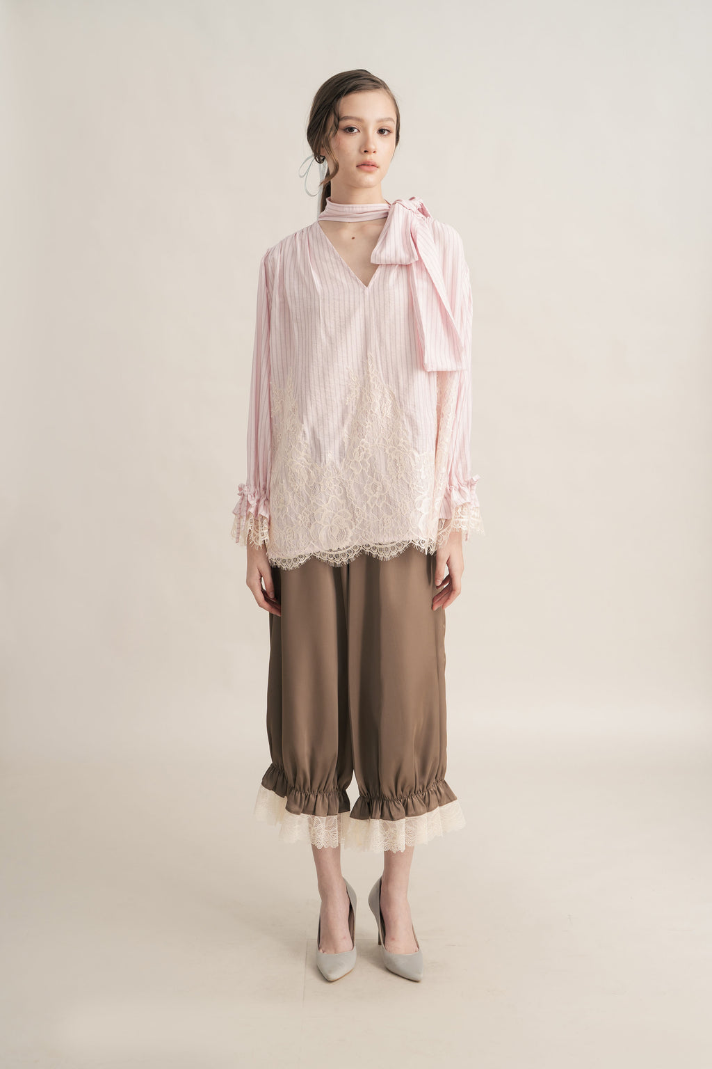 PO Quiet Stripe Lacey Tie Top in Hey Baby (Shipment Date 15 September-05 October 2026)