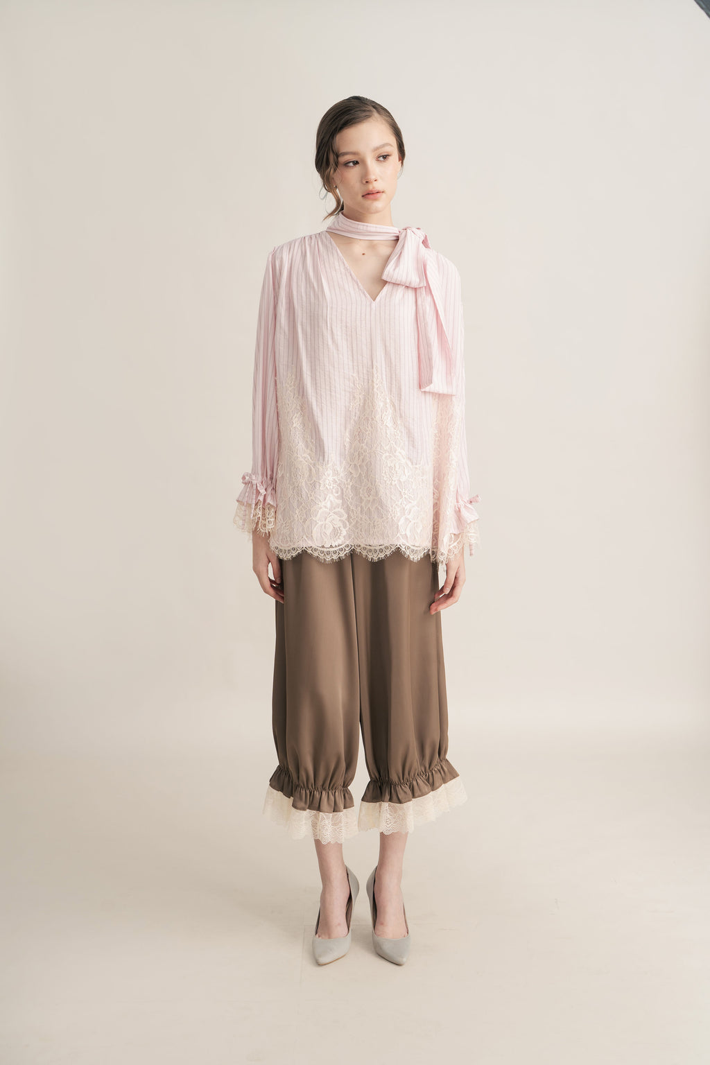 PO Quiet Stripe Lacey Tie Top in Hey Baby (Shipment Date 15 September-05 October 2026)