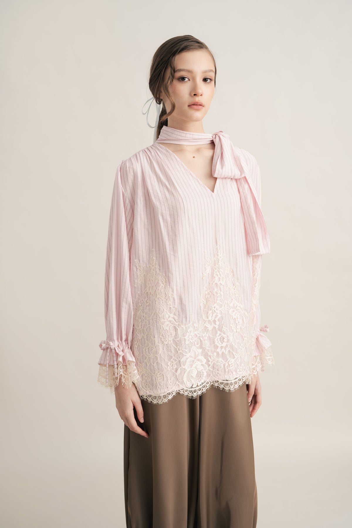 PO Quiet Stripe Lacey Tie Top in Hey Baby (Shipment Date 15 September-05 October 2026)