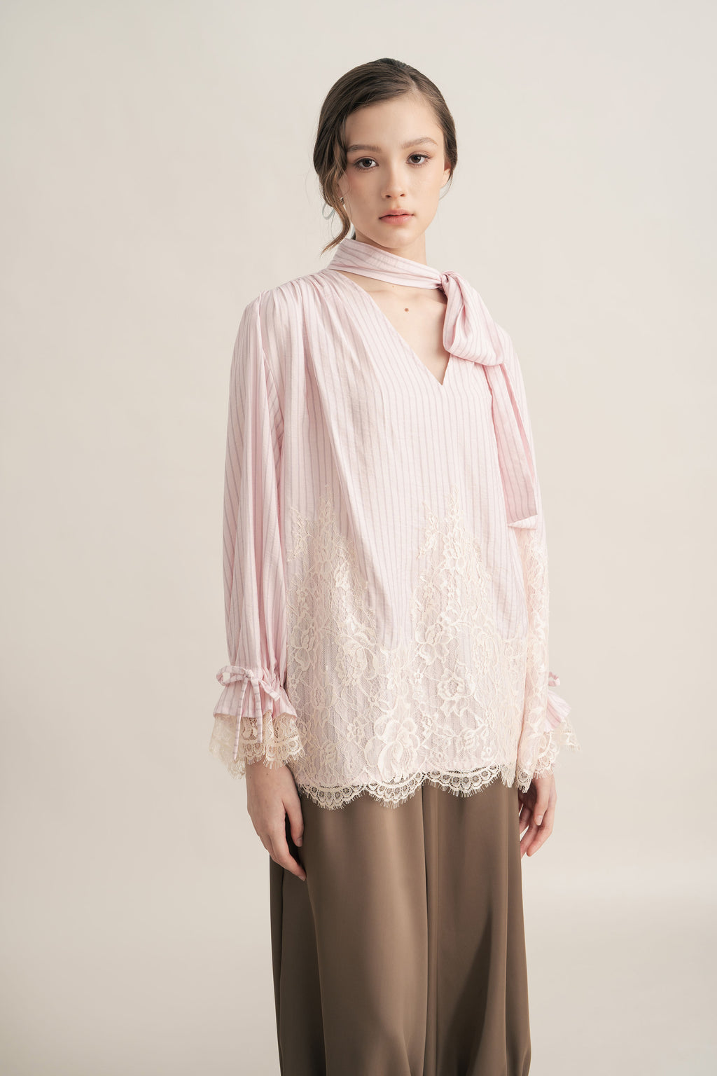 PO Quiet Stripe Lacey Tie Top in Hey Baby (Shipment Date 15 September-05 October 2026)