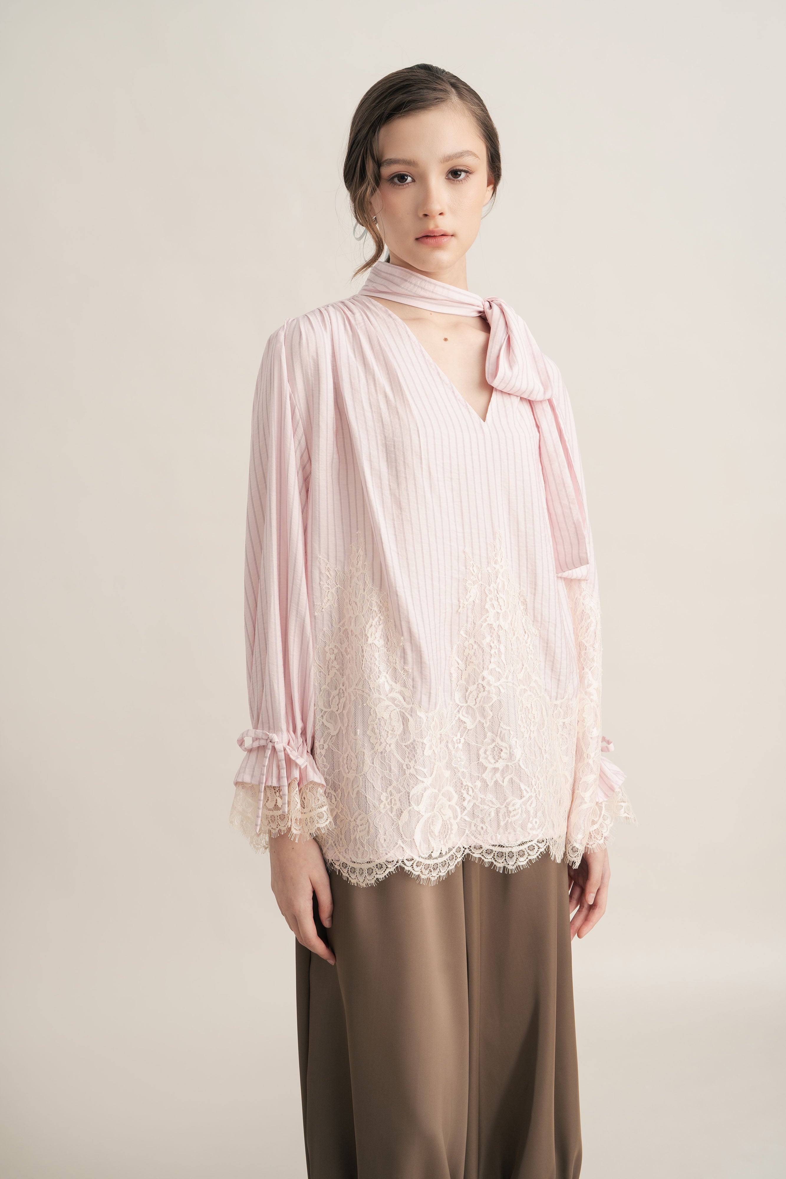 PO Quiet Stripe Lacey Tie Top in Hey Baby (Shipment Date 15 September-05 October 2026)