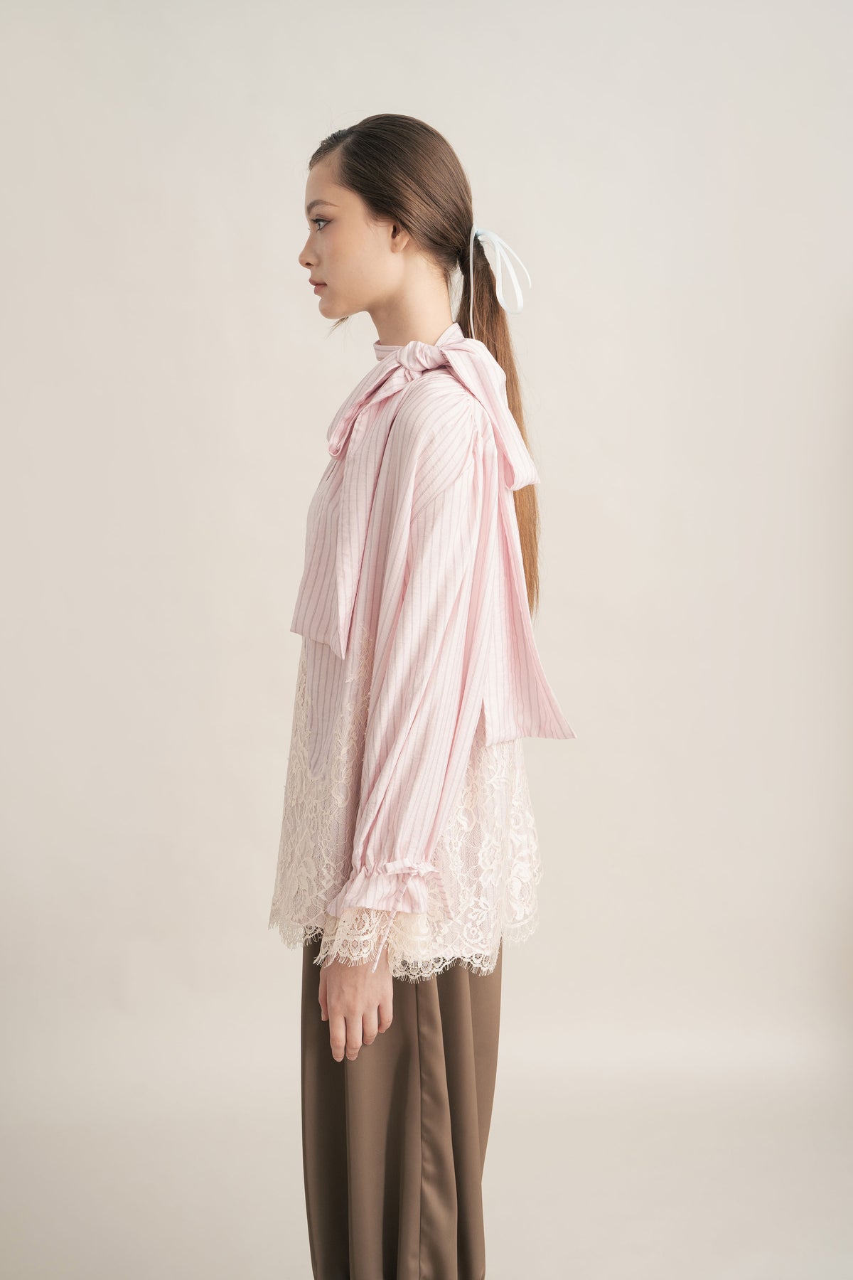 PO Quiet Stripe Lacey Tie Top in Hey Baby (Shipment Date 15 September-05 October 2026)