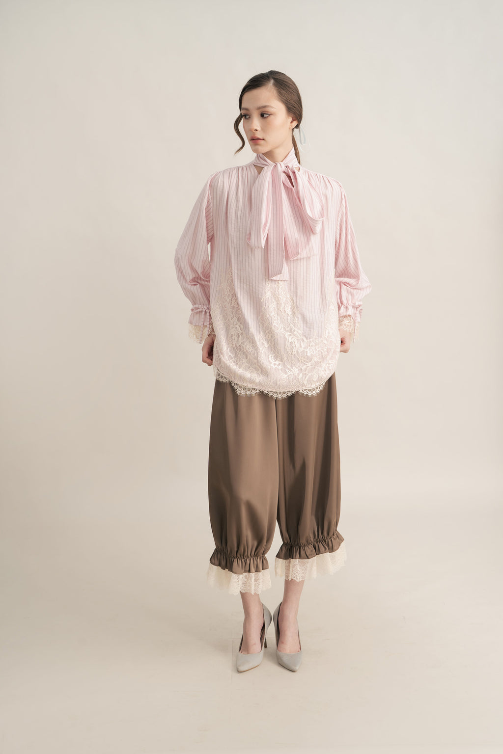 PO Quiet Stripe Lacey Tie Top in Hey Baby (Shipment Date 15 September-05 October 2026)