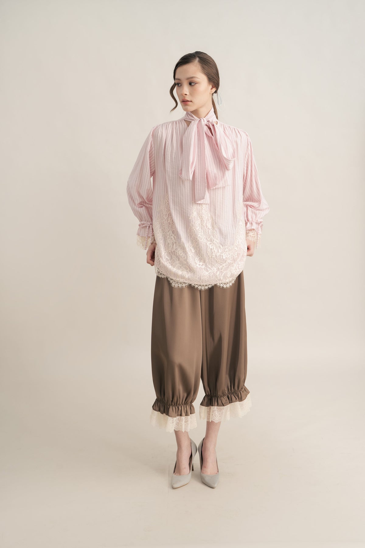 PO Quiet Stripe Lacey Tie Top in Hey Baby (Shipment Date 15 September-05 October 2026)