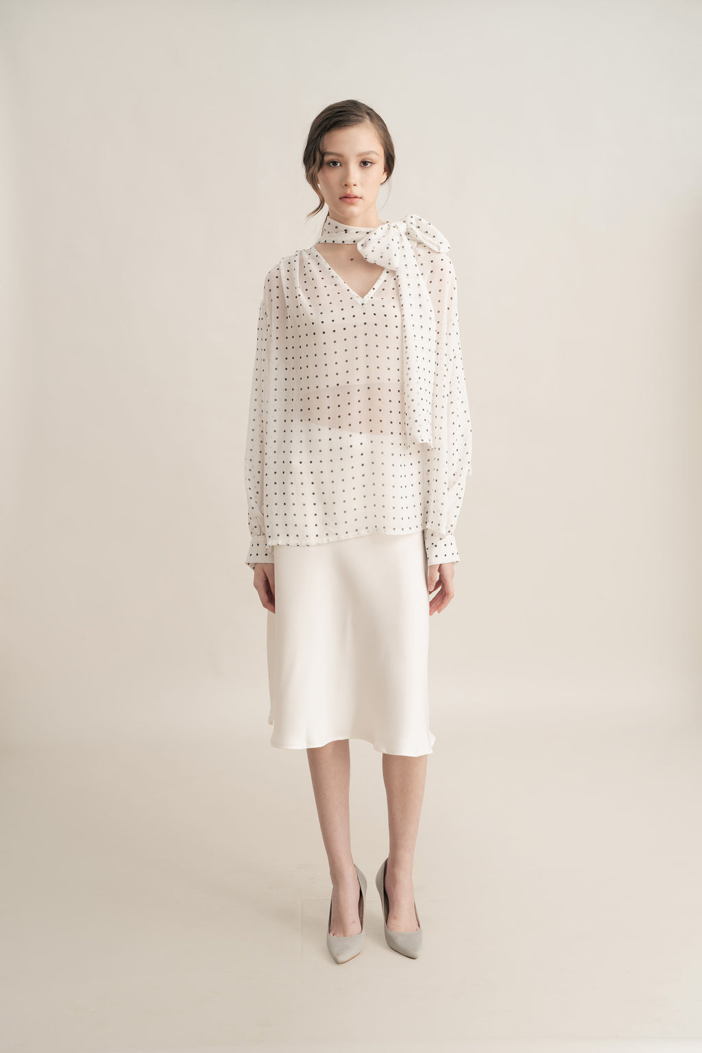 PO Quiet Polka Tie Top in Buttermilk (Shipment Date 15 September-05 October 2026)