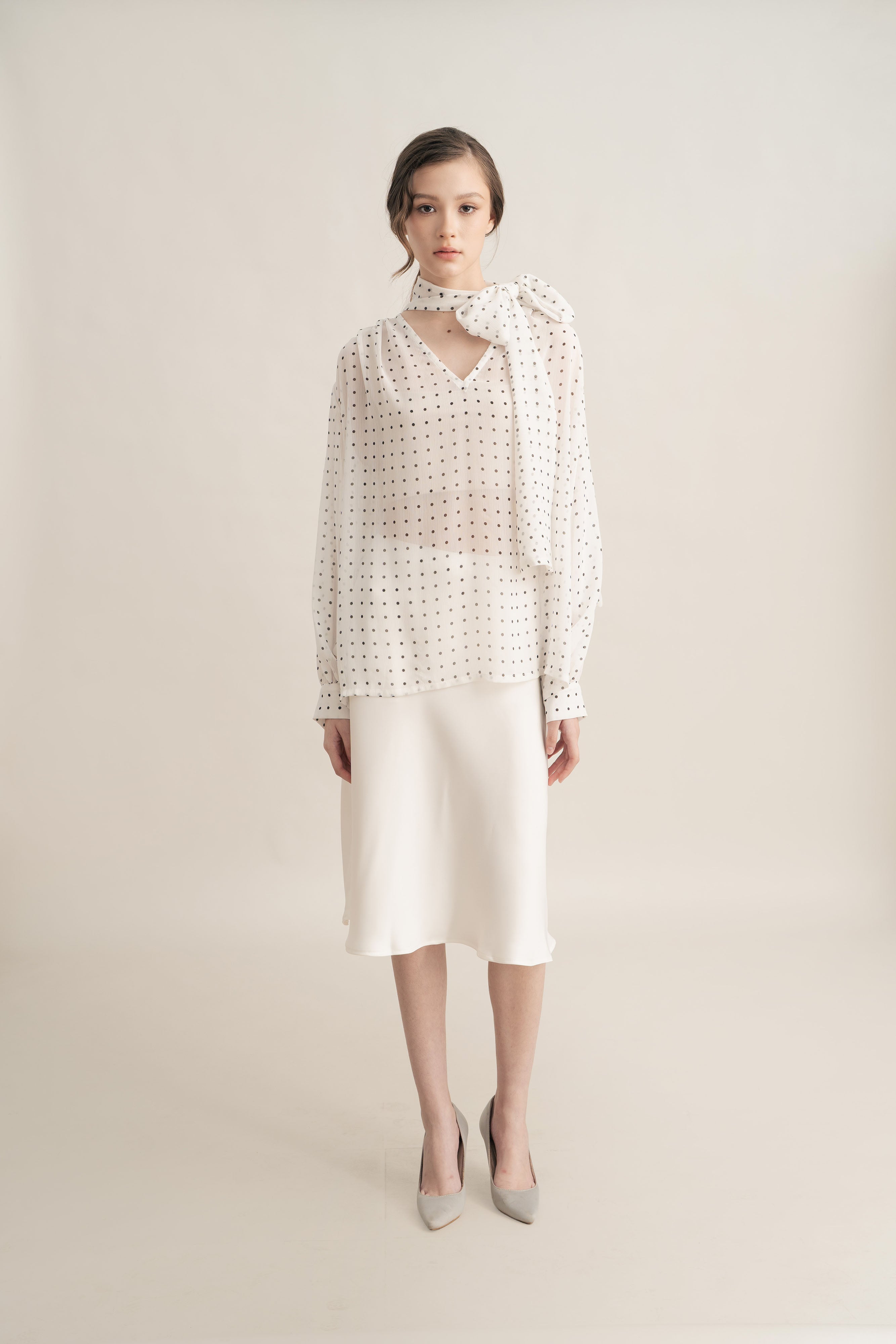 PO Quiet Polka Tie Top in Buttermilk (Shipment Date 15 September-05 October 2026)