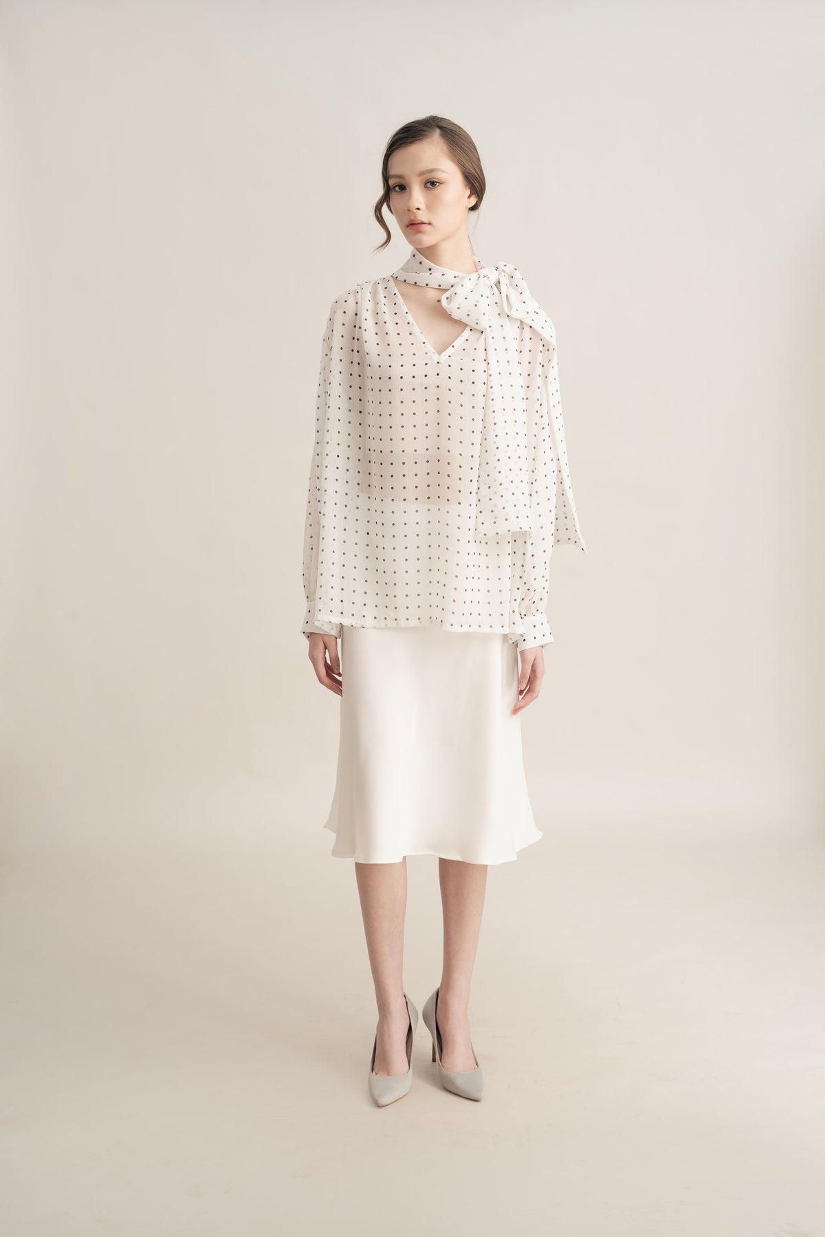 PO Quiet Polka Tie Top in Buttermilk (Shipment Date 15 September-05 October 2026)