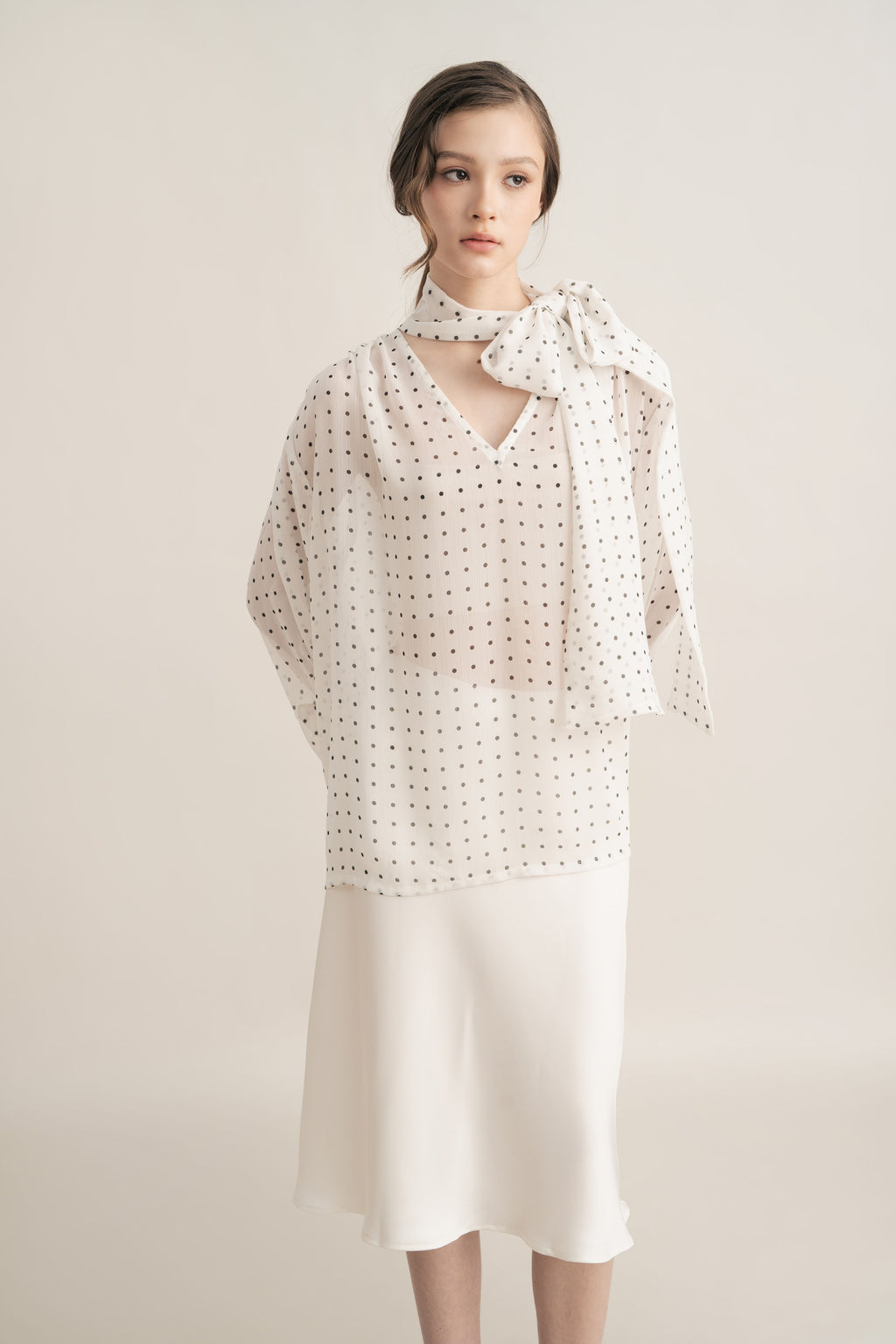 PO Quiet Polka Tie Top in Buttermilk (Shipment Date 15 September-05 October 2026)