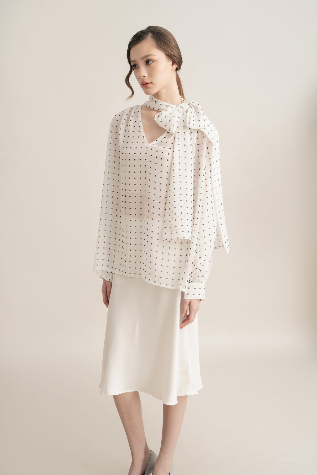 PO Quiet Polka Tie Top in Buttermilk (Shipment Date 15 September-05 October 2026)