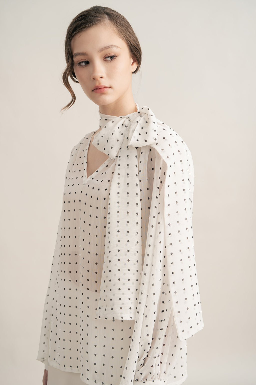 PO Quiet Polka Tie Top in Buttermilk (Shipment Date 15 September-05 October 2026)