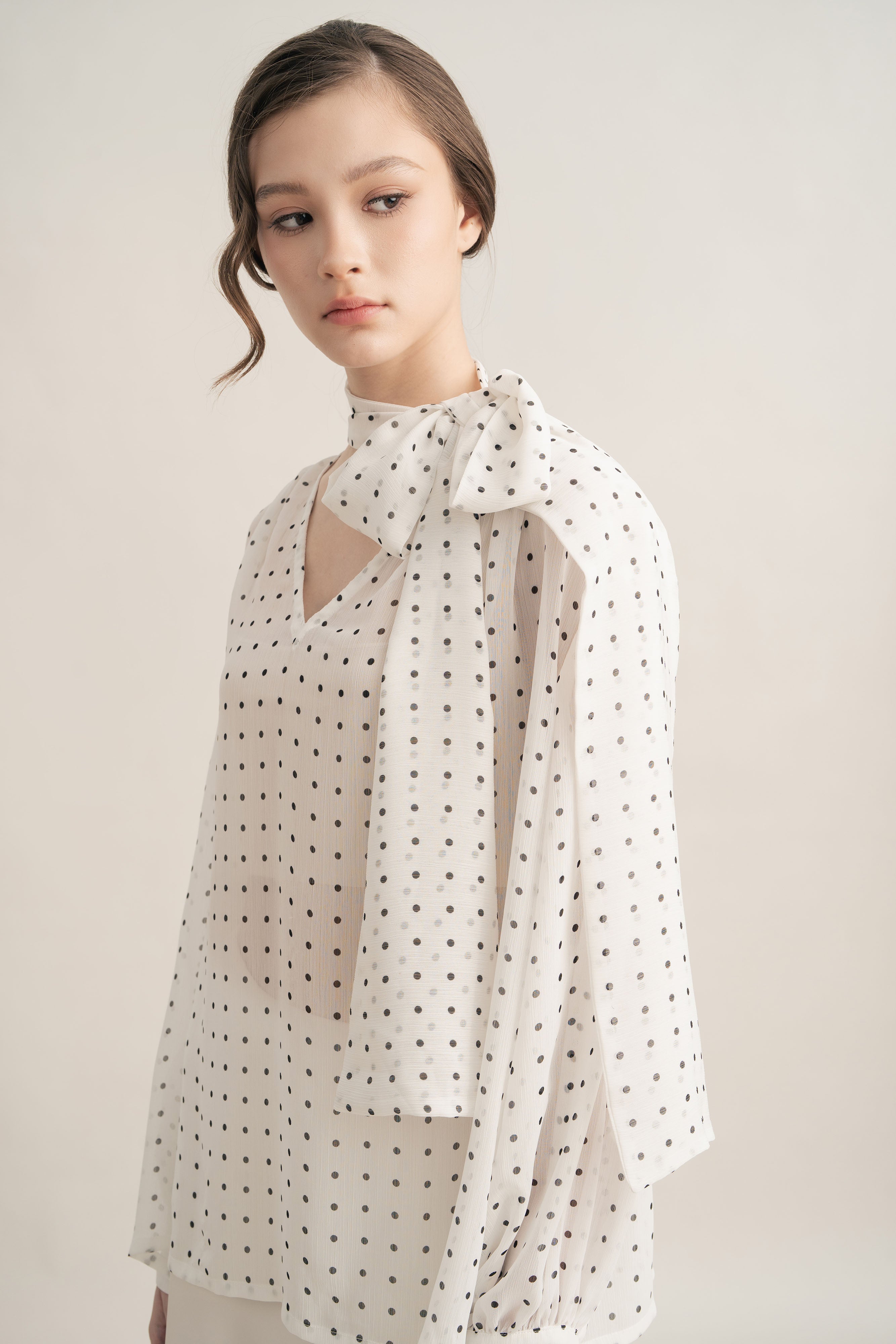 PO Quiet Polka Tie Top in Buttermilk (Shipment Date 15 September-05 October 2026)