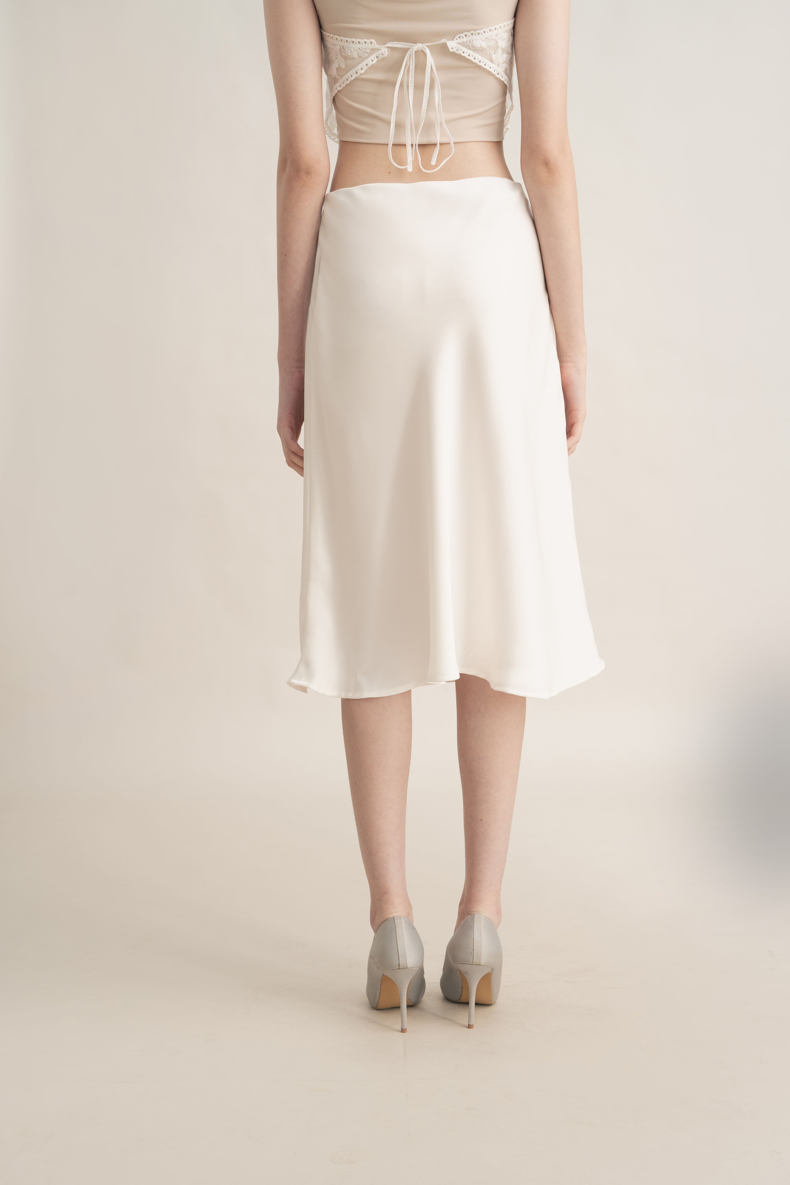 Quiet Satin Midi Skirt in Buttermilk