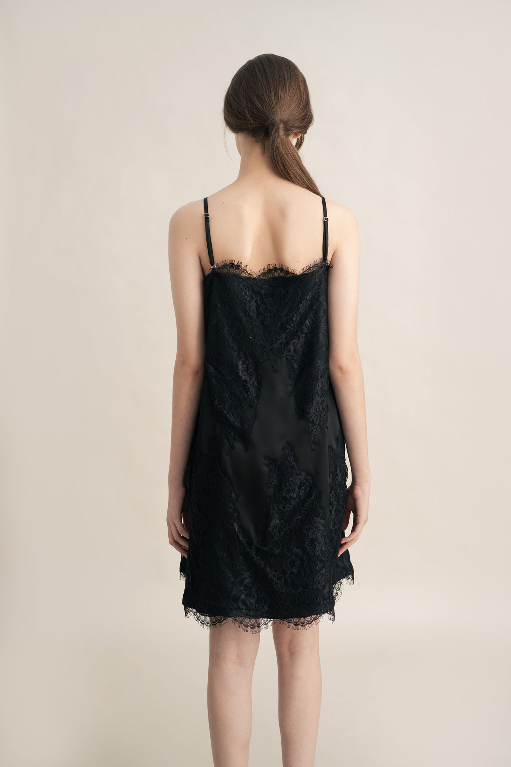 Quiet Lacey Mini Dress in Licorice (Ribbon Accessories Not Included)