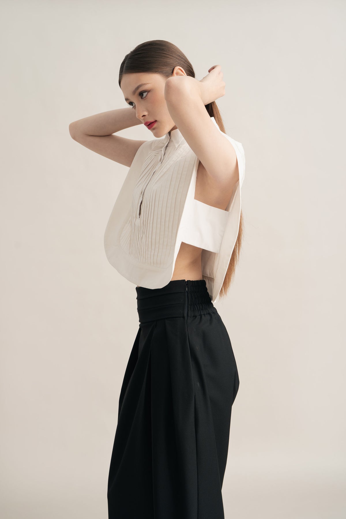 PO Quiet Pleats Vest in Buttermilk (Tie-Neck Ribbon Included) (Shipment Date 15 September-05 October 2026)