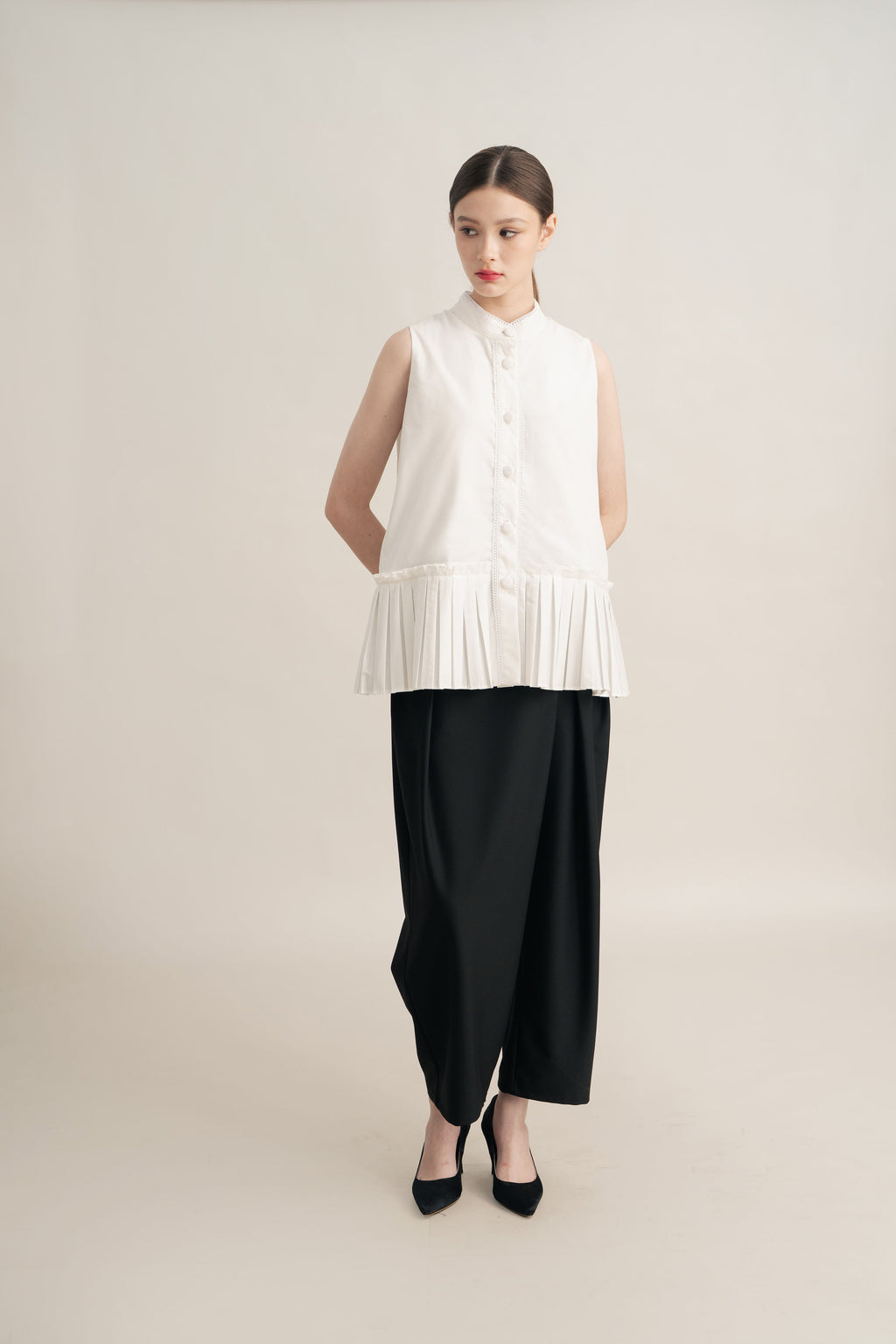 PO Quiet Peplum Pleats Top in Buttermilk (Shipment Date 15 September-05 October 2026)