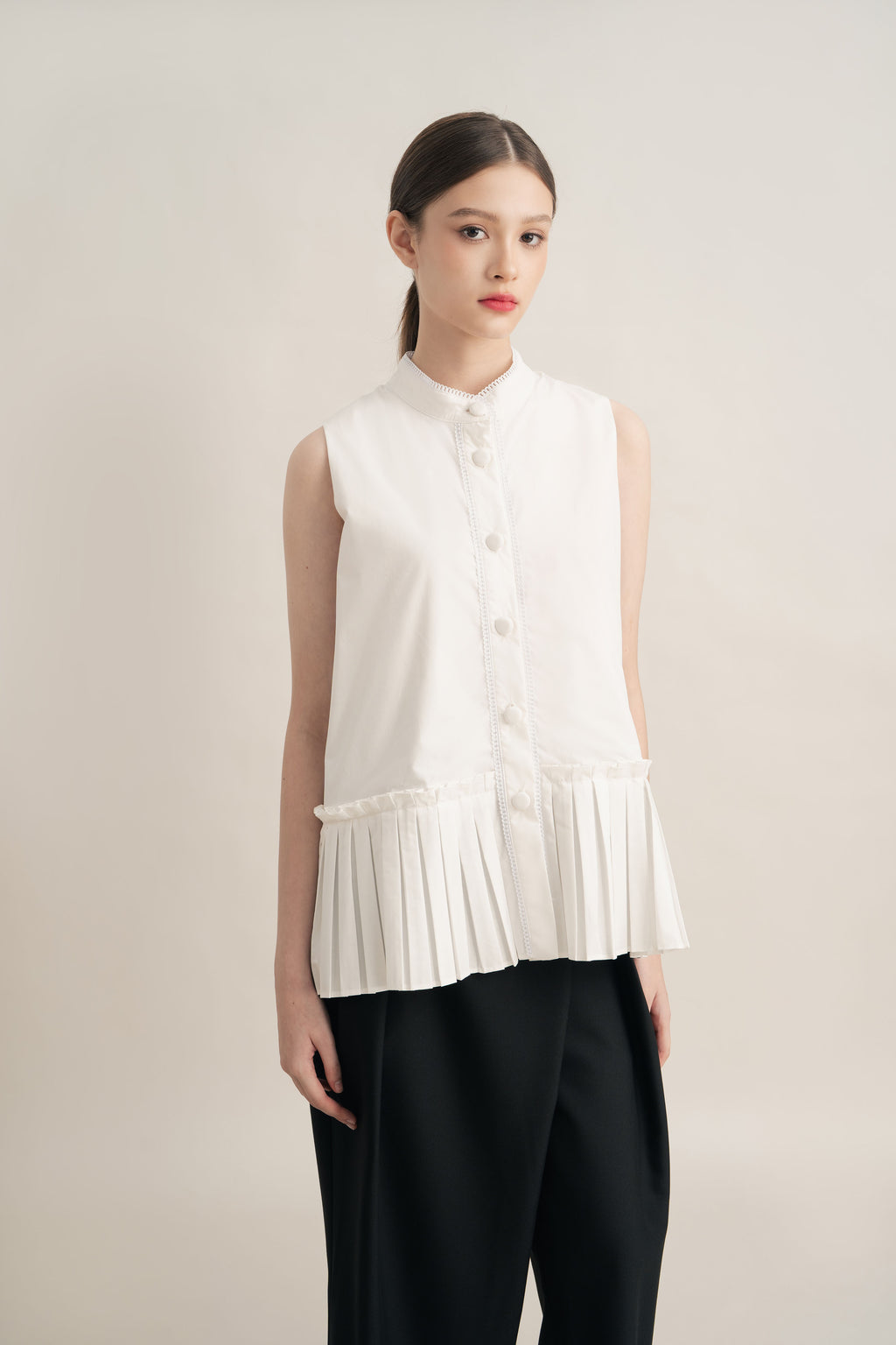 PO Quiet Peplum Pleats Top in Buttermilk (Shipment Date 15 September-05 October 2026)