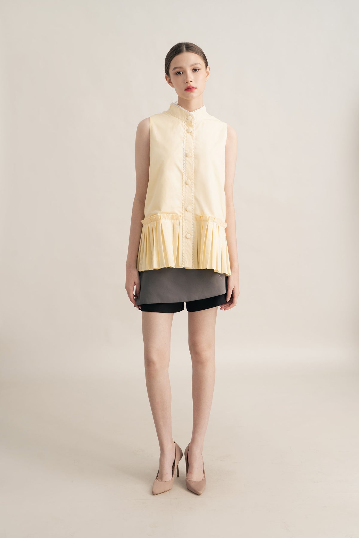 PO Quiet Peplum Pleats Top in Butter (Shipment Date 15 September-05 October 2026)