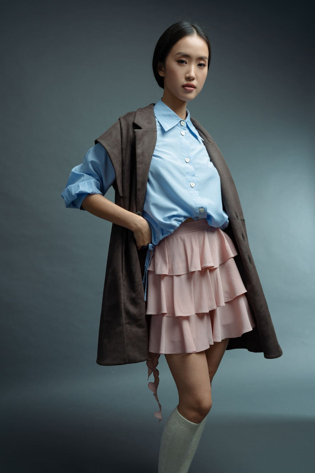 DA Shirt Mini Dress in Ash Brown