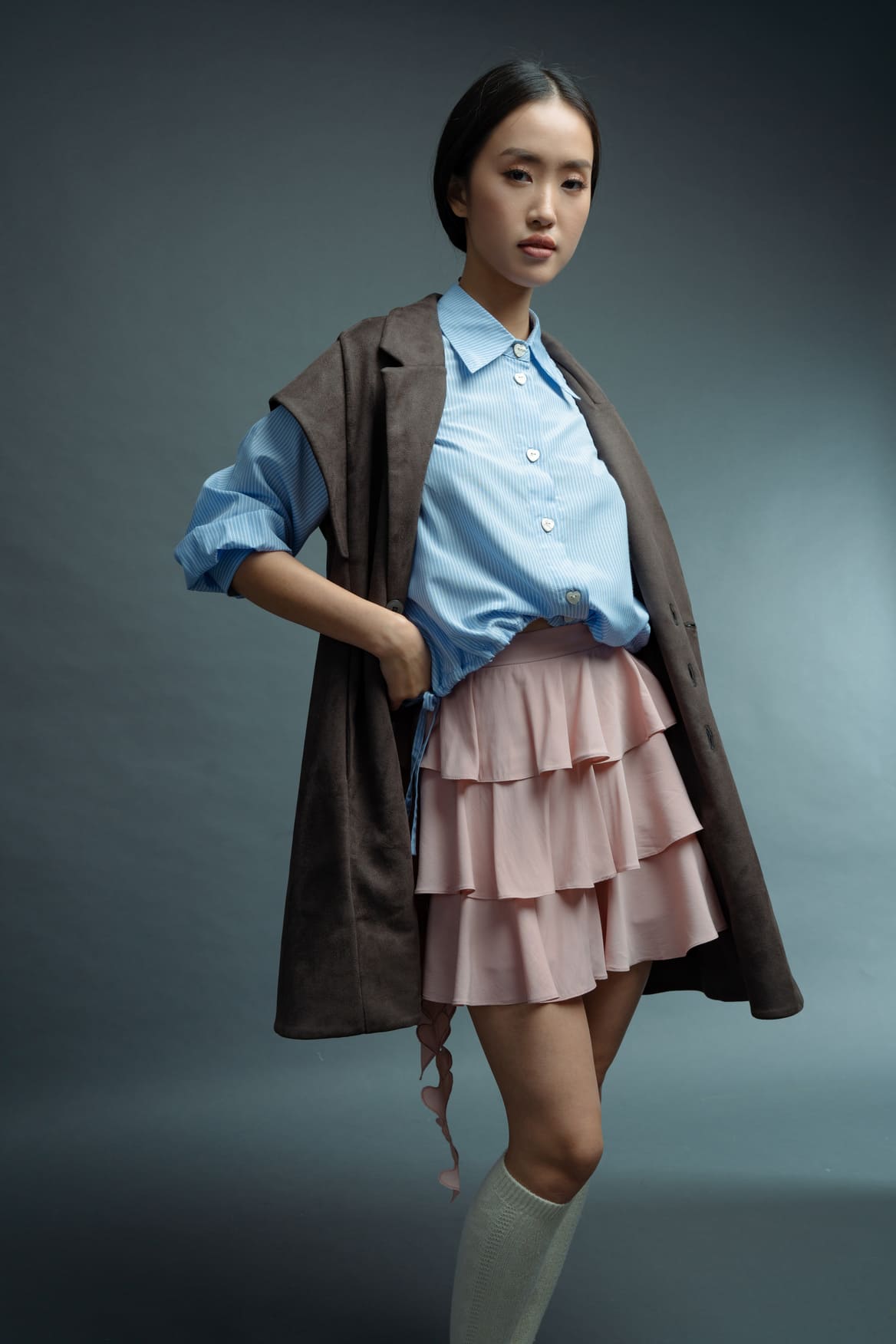 DA Shirt Mini Dress in Ash Brown