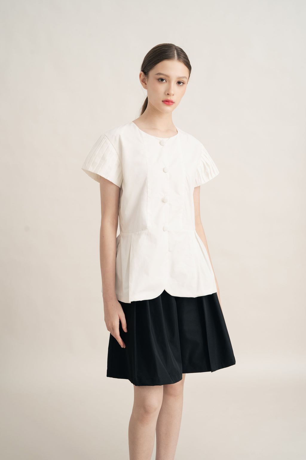 PO Quiet Pleats Sleeve Top in Buttermilk (Shipment Date 15 September-05 October 2026)