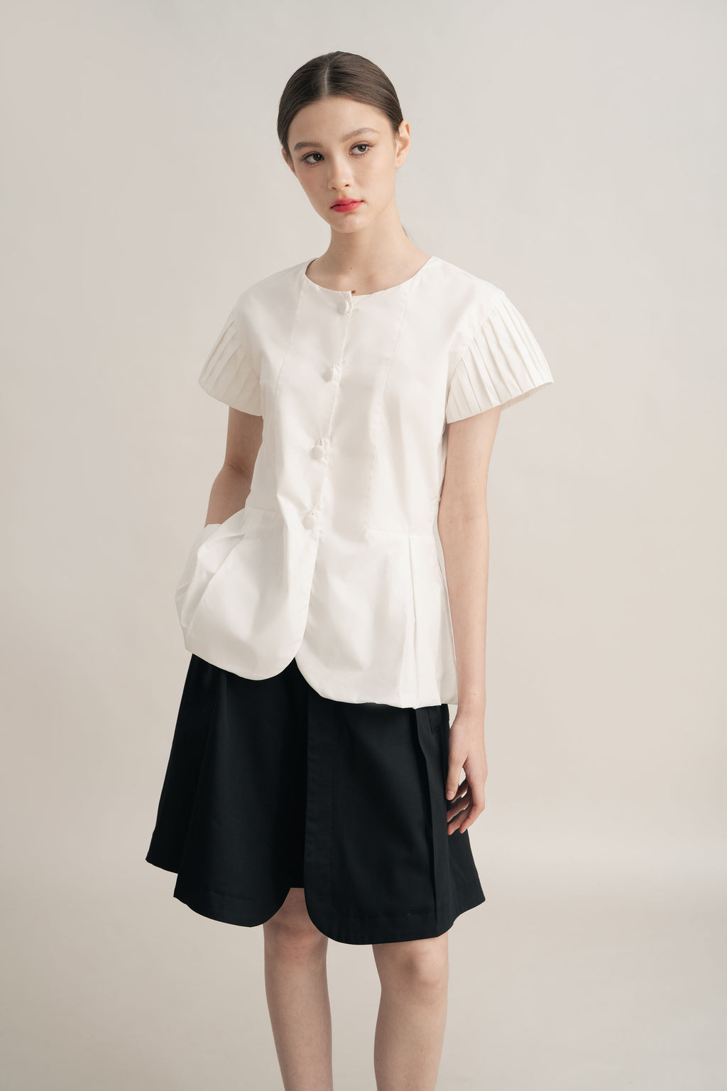 PO Quiet Pleats Sleeve Top in Buttermilk (Shipment Date 15 September-05 October 2026)