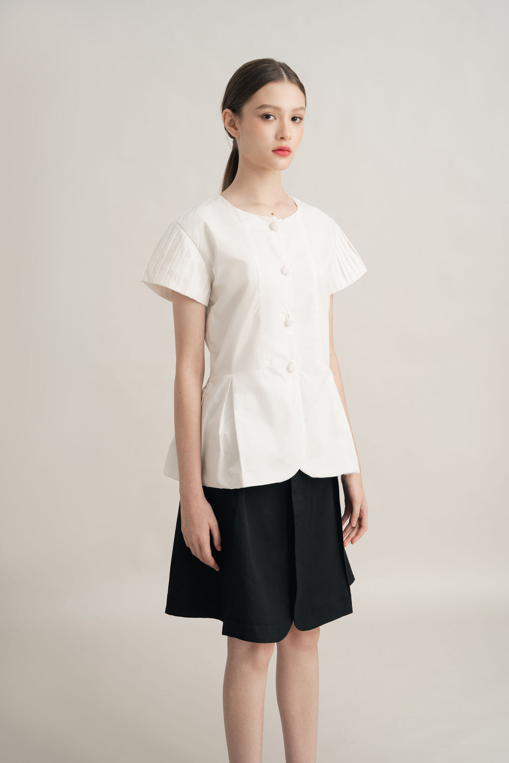 PO Quiet Pleats Sleeve Top in Buttermilk (Shipment Date 15 September-05 October 2026)