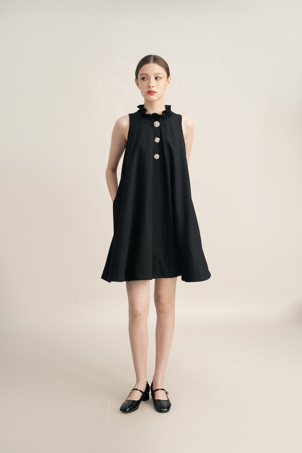 PO Quiet Button Dress in Licorice (Shipment Date 15 September-05 October 2026)