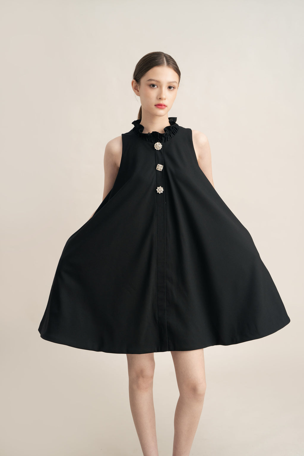 PO Quiet Button Dress in Licorice (Shipment Date 15 September-05 October 2026)