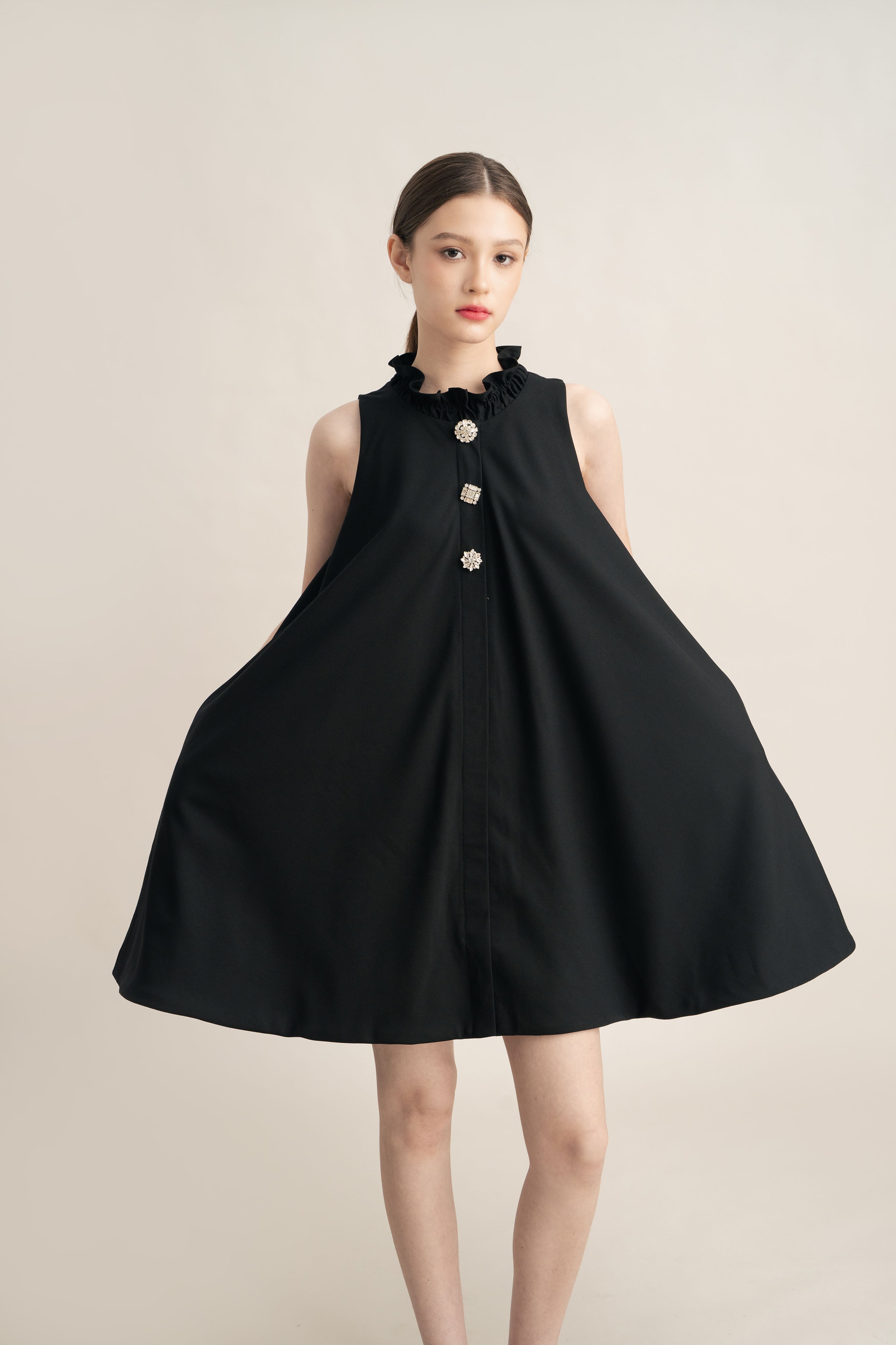 PO Quiet Button Dress in Licorice (Shipment Date 15 September-05 October 2026)