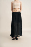Quiet Long Pleats Skirt in Licorice
