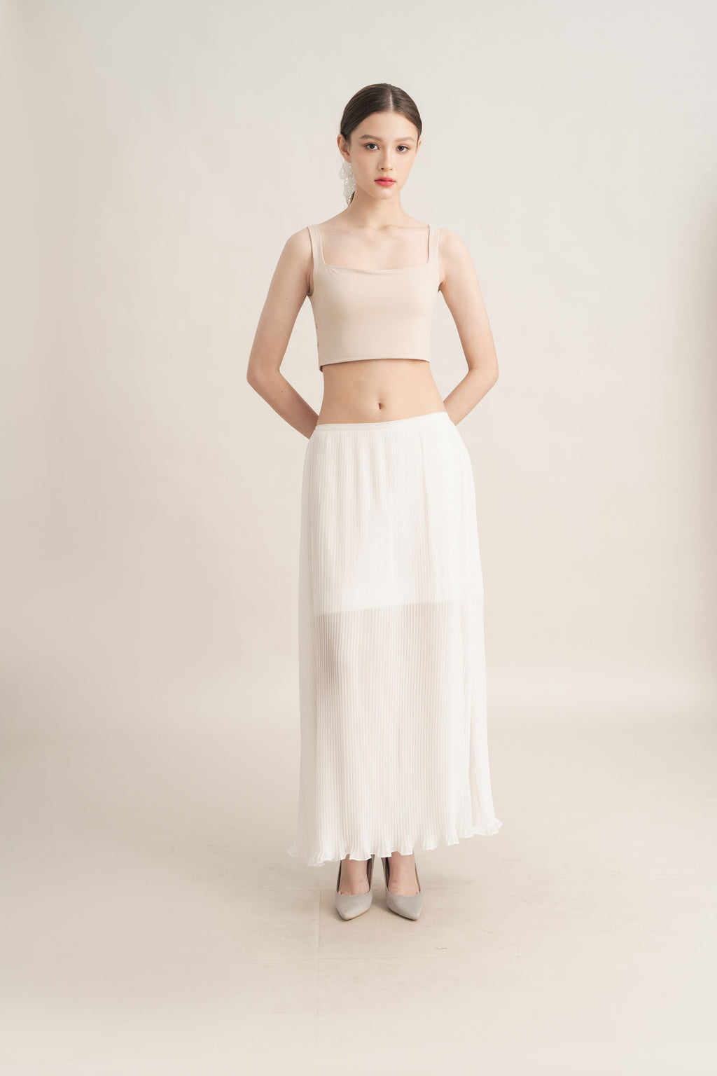 Quiet Long Pleats Skirt in Buttermilk