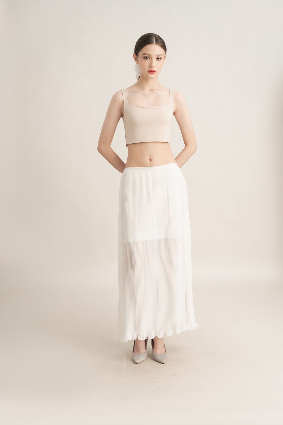 Quiet Long Pleats Skirt in Buttermilk