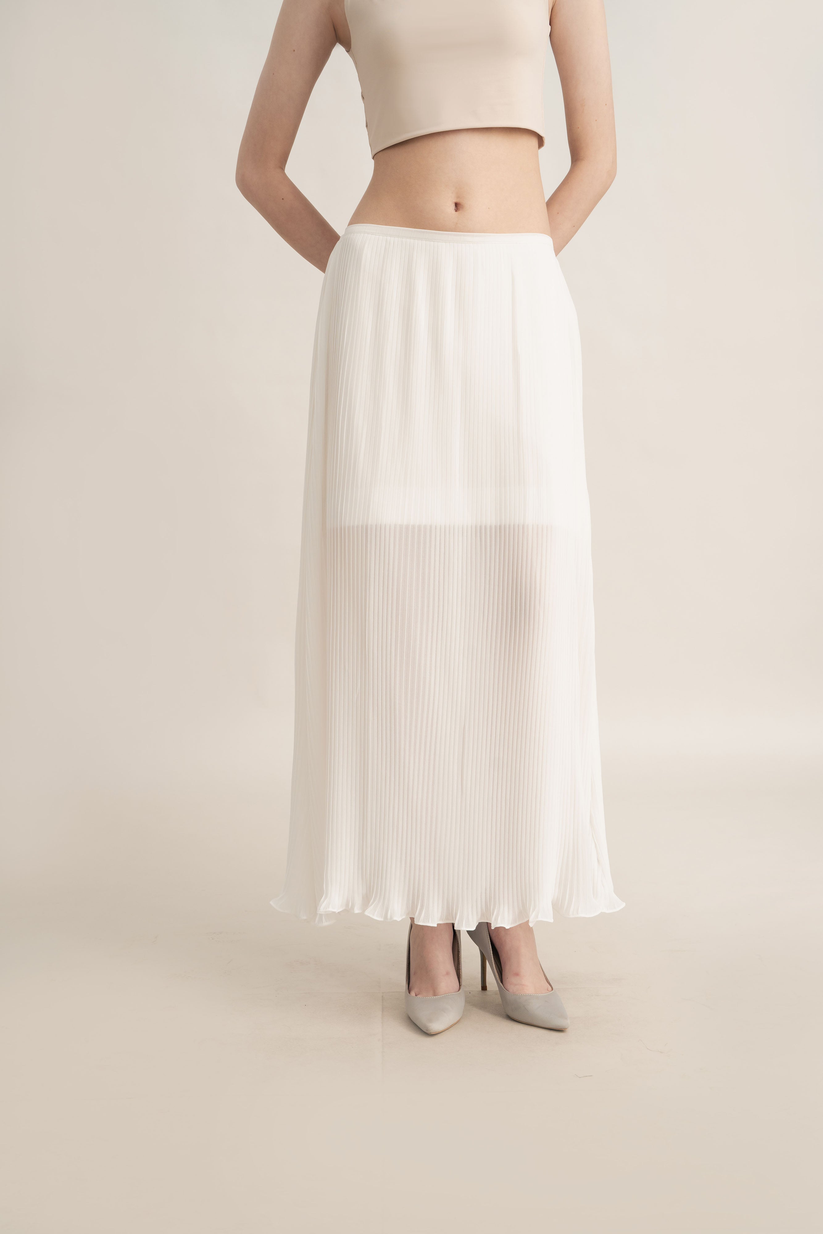 Quiet Long Pleats Skirt in Buttermilk