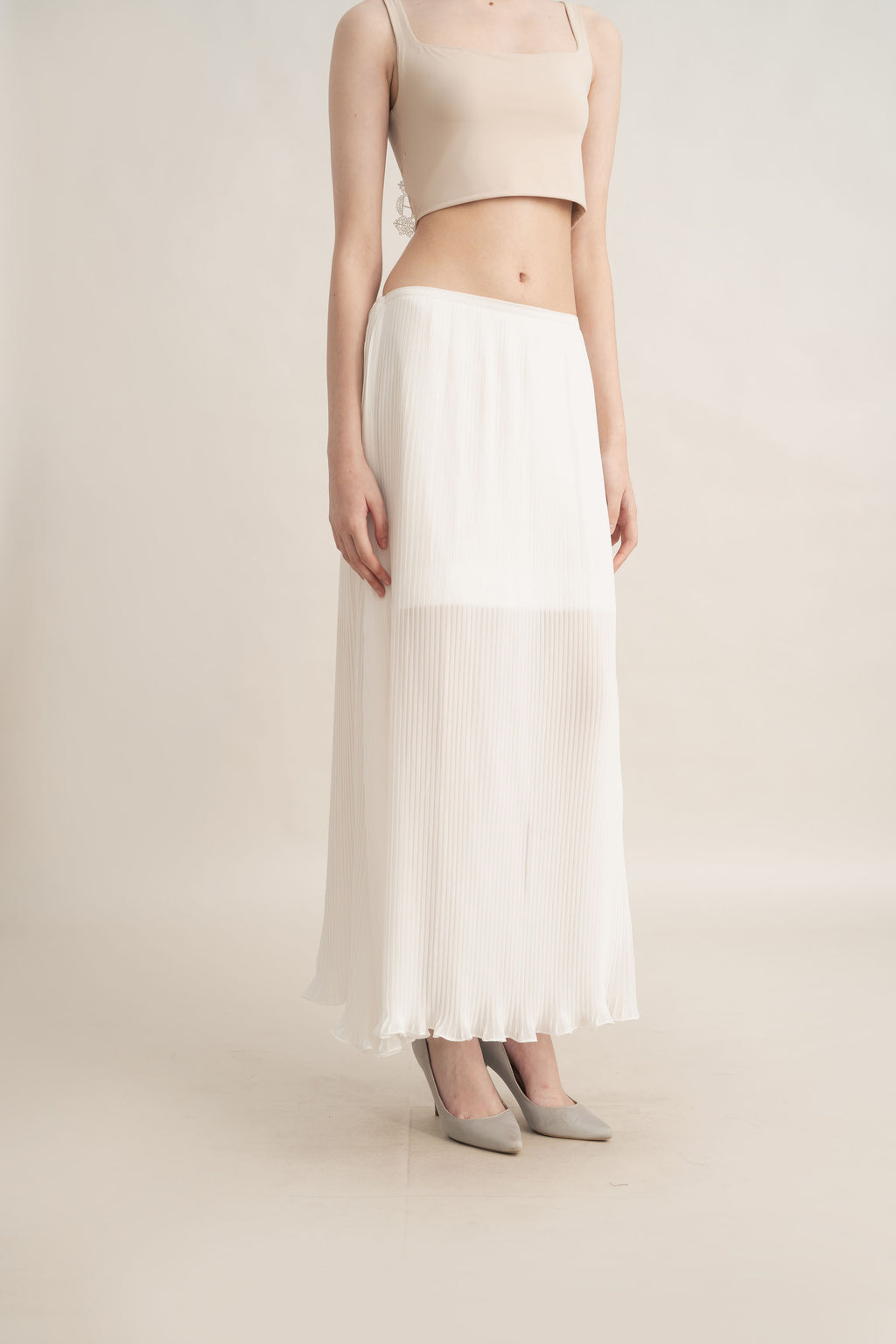 Quiet Long Pleats Skirt in Buttermilk