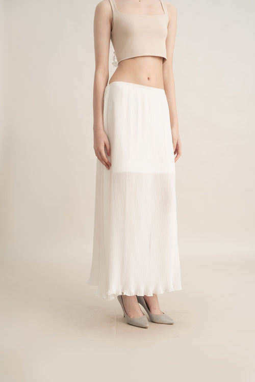 Quiet Long Pleats Skirt in Buttermilk