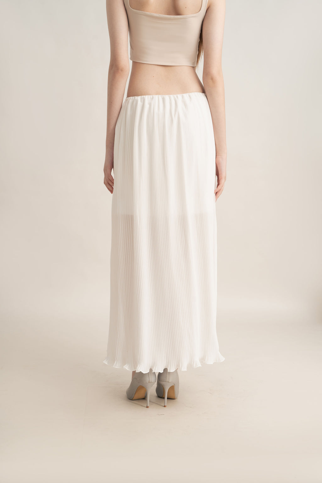 Quiet Long Pleats Skirt in Buttermilk