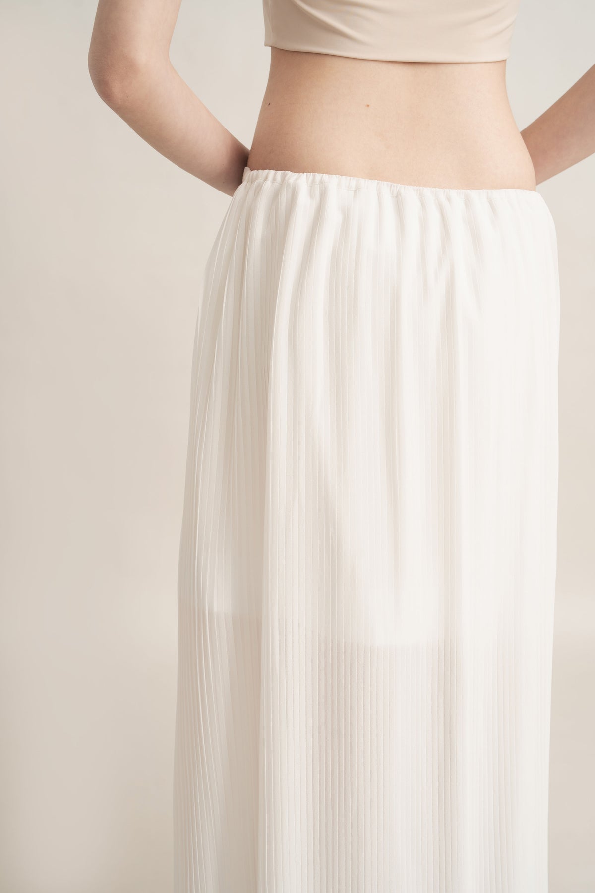 Quiet Long Pleats Skirt in Buttermilk