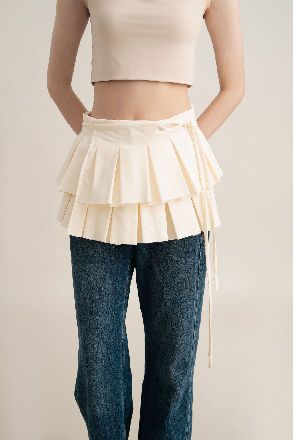 Quiet Pleats Obi in Ivory