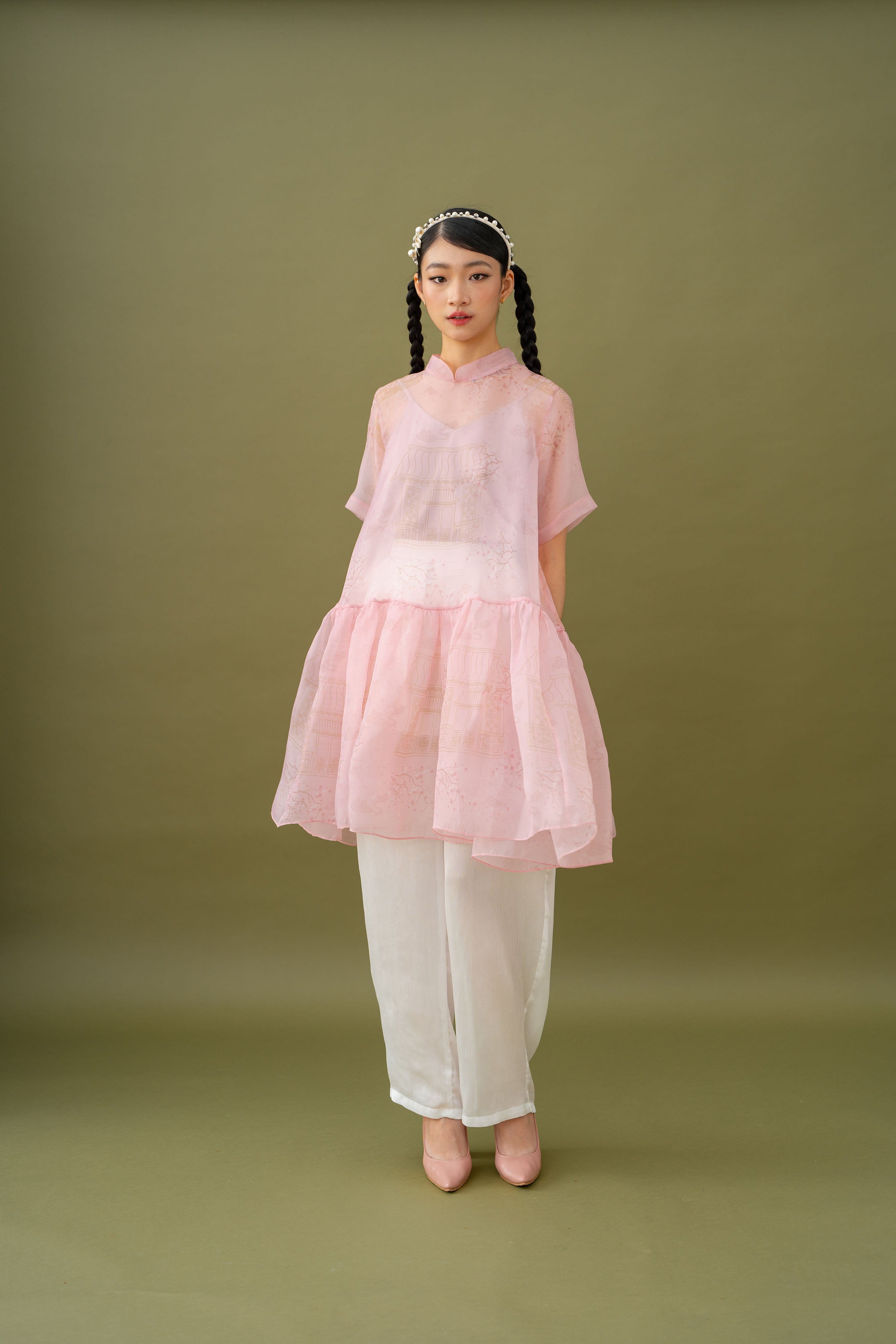 Jade Pattern Babydoll Top