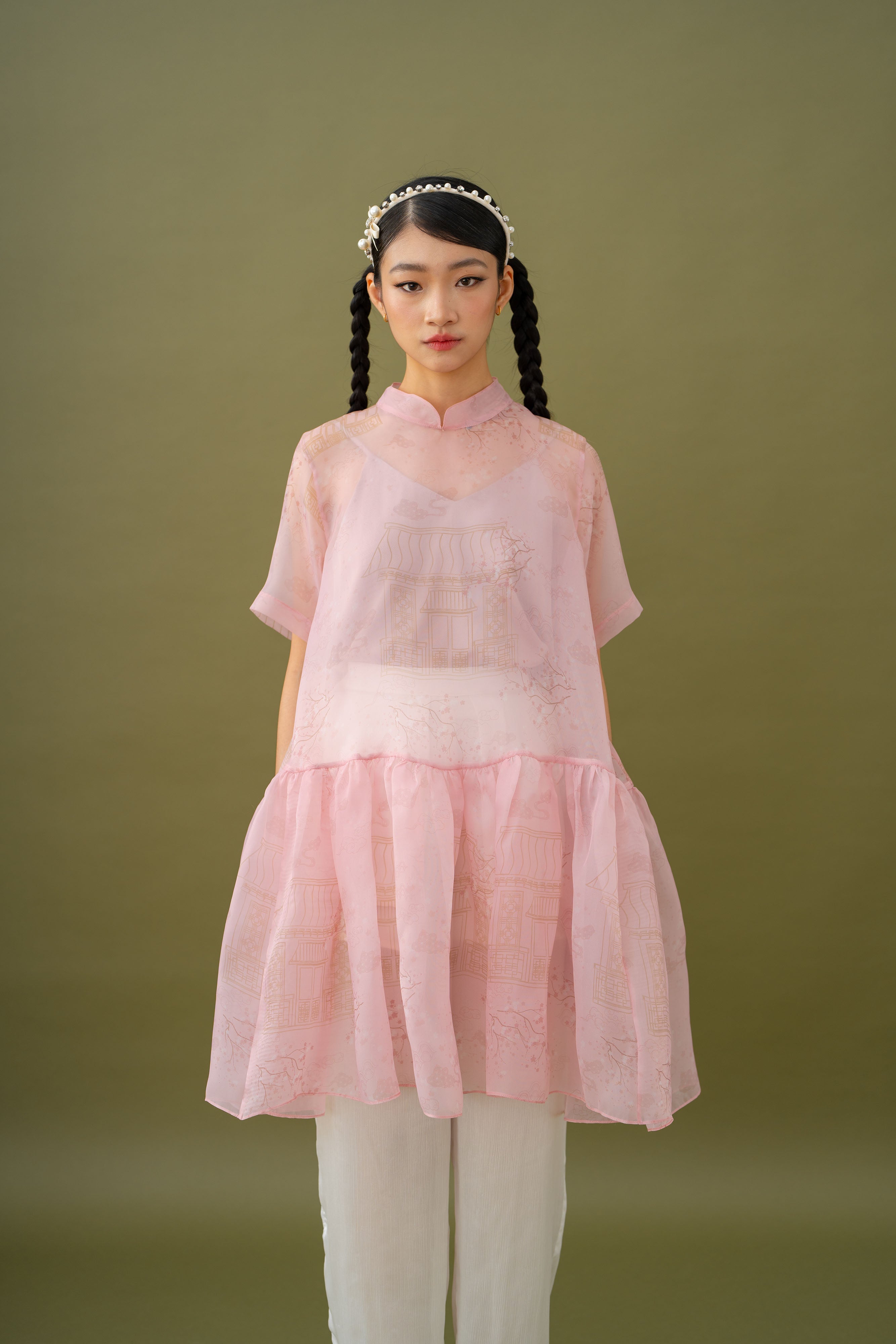 Jade Pattern Babydoll Top