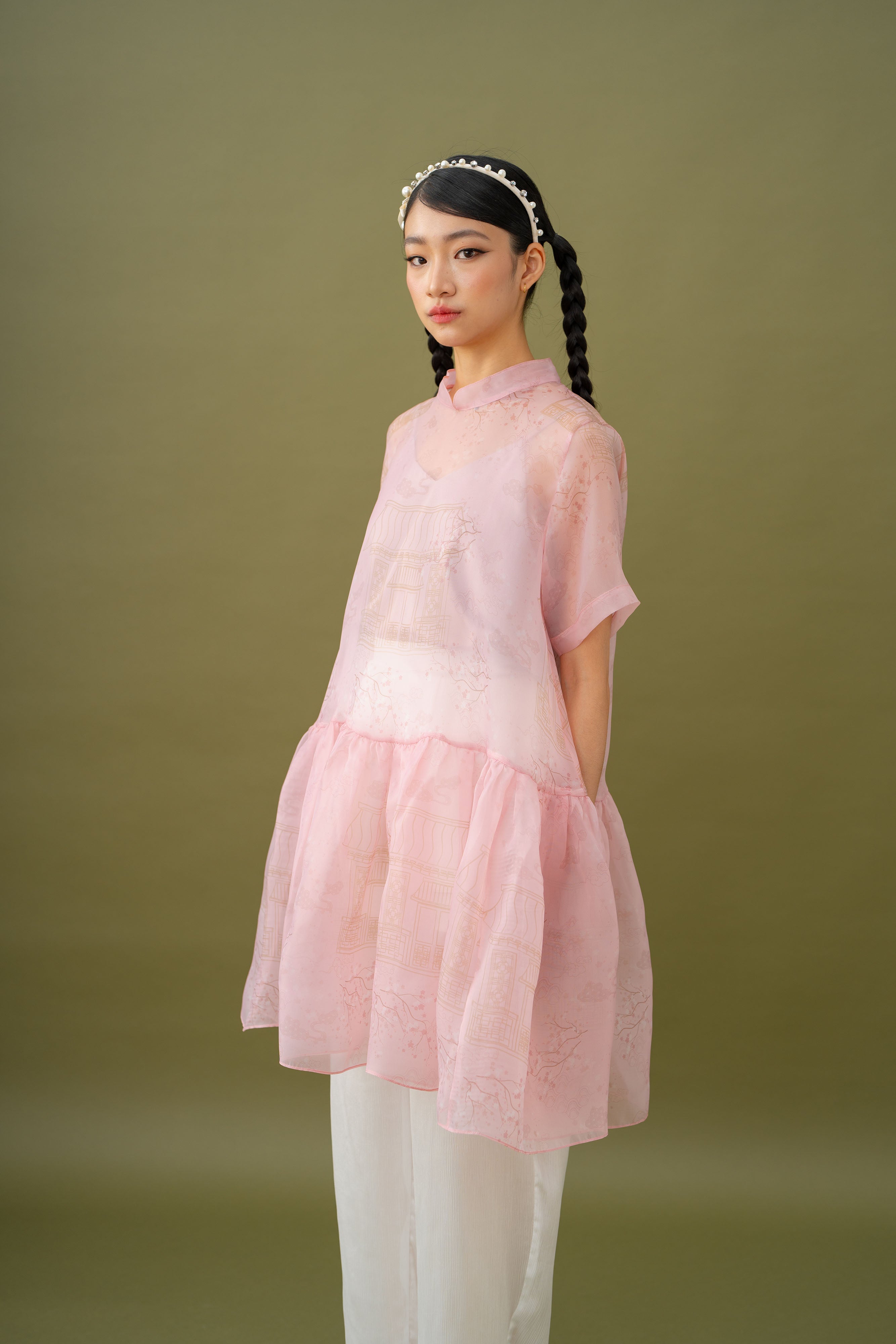 Jade Pattern Babydoll Top