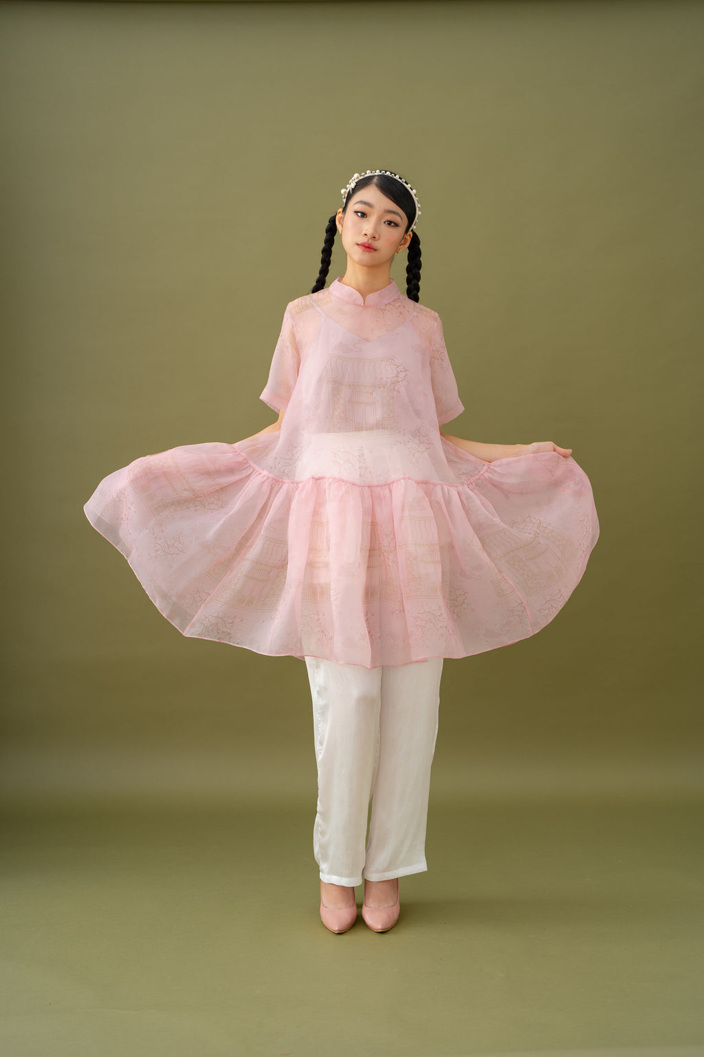 Jade Pattern Babydoll Top
