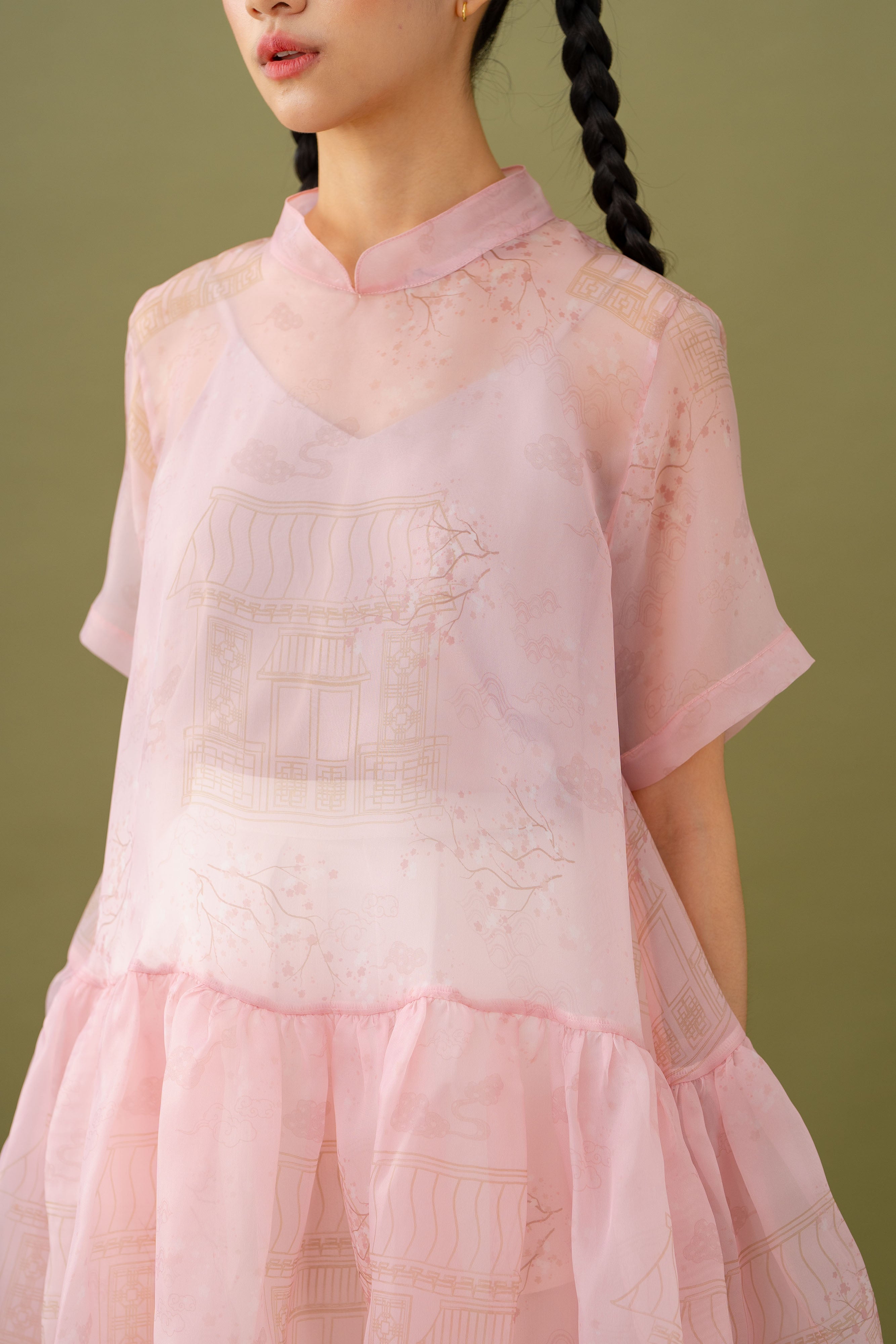 Jade Pattern Babydoll Top
