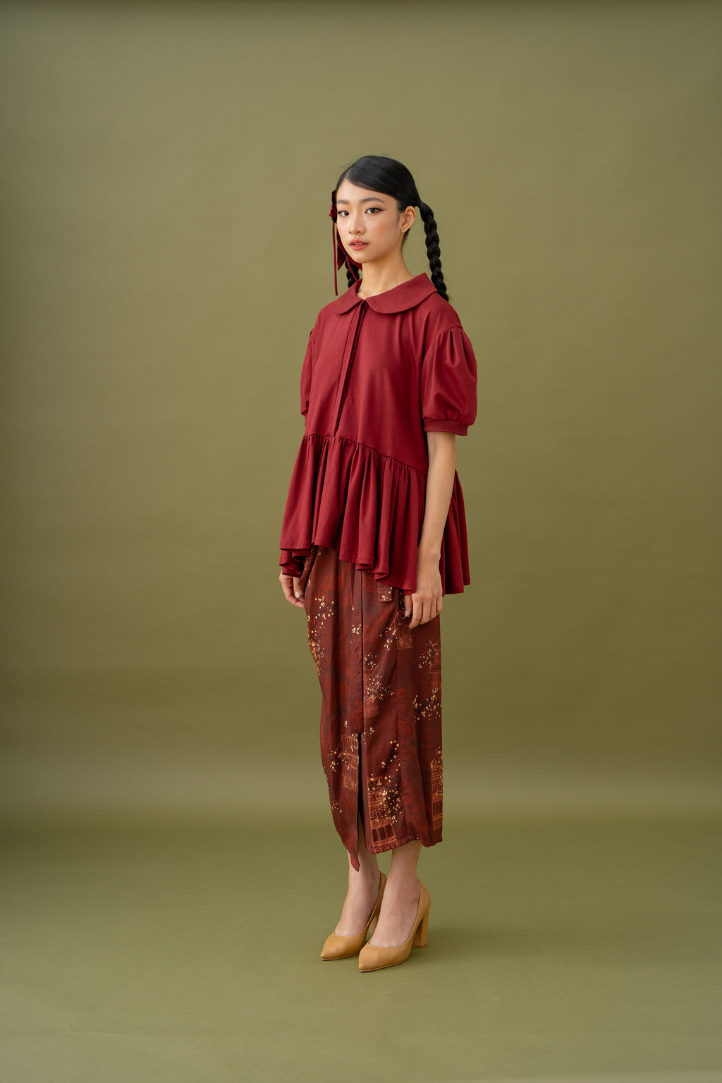 Jade Peplum Collar Top With Ecosoft Cotton Technology Fabric